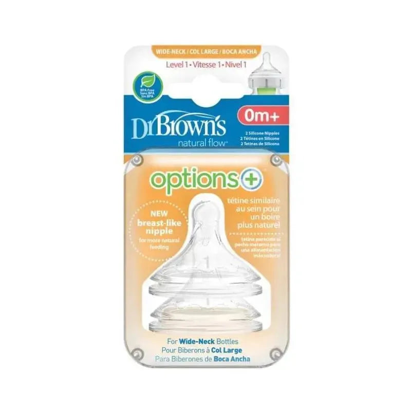 Dr. Brown's - Natural Flow Level 1 Wide-Neck Silicone Bottle Nipples, 2-Pack